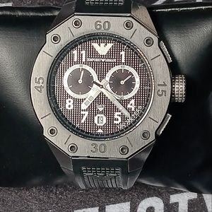 Emporio Armani Black Mens AR0665 Watch With  Black Rubber Band